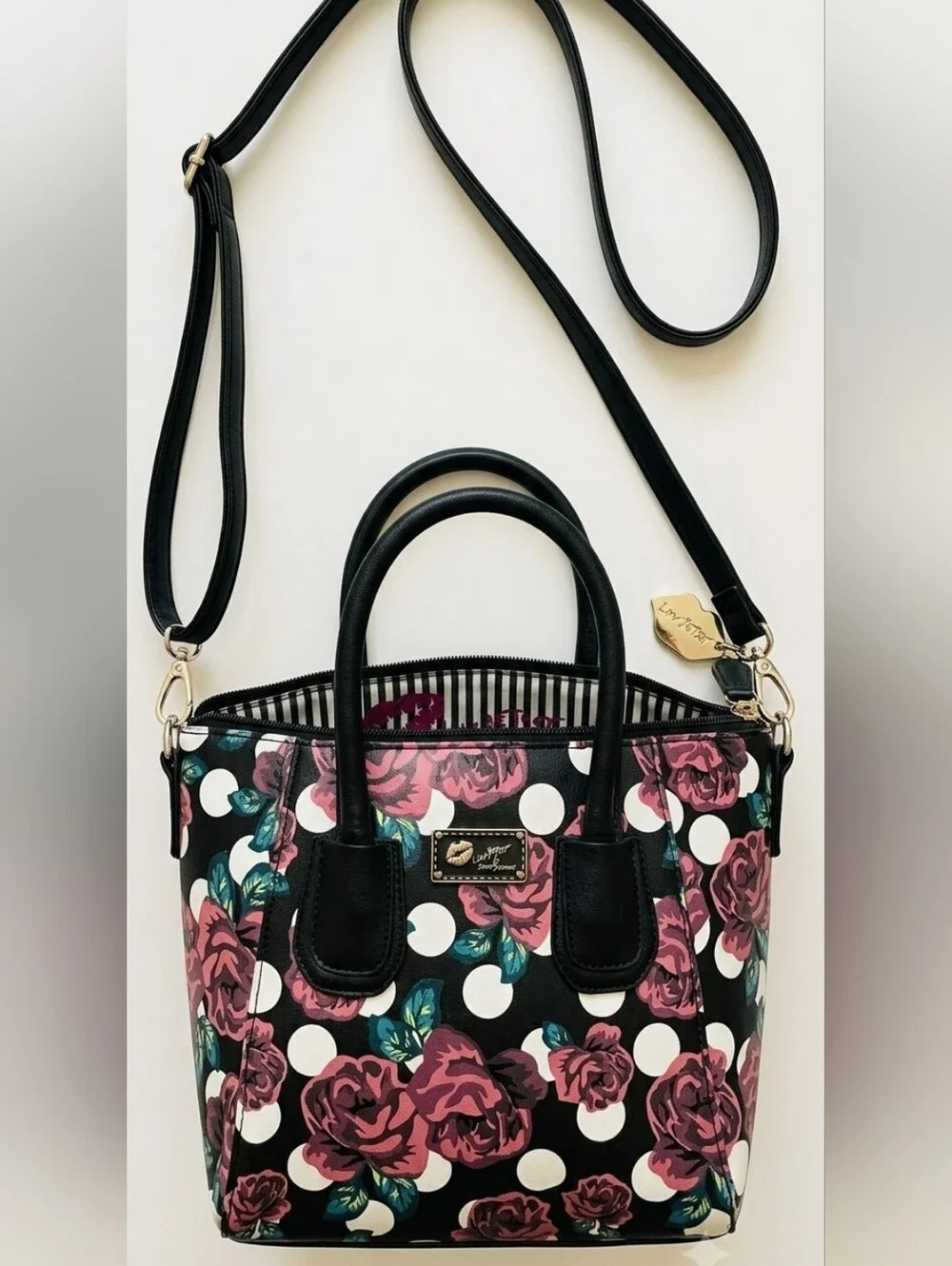 ​Luv Betsey by Betsey Johnson Floral Polka Dot Crossbody Satchel Purse Mini Tote